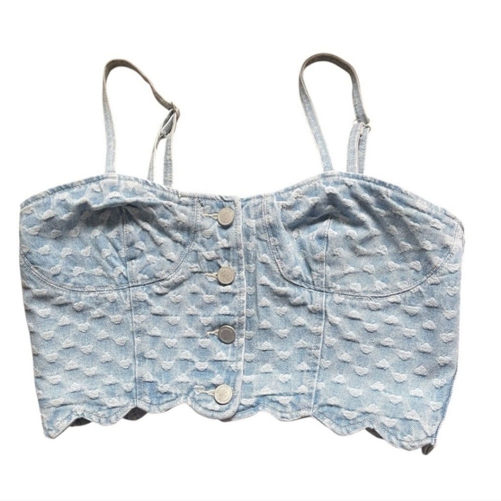 BLANK NYC Denim Heart Corset Crop Top M
